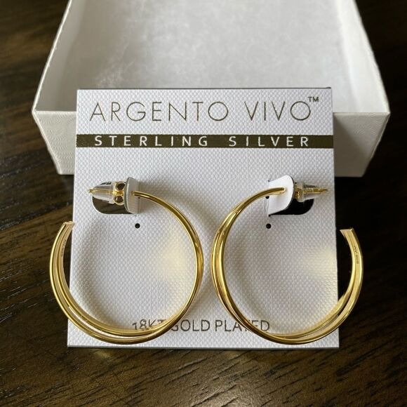 💼🎁Argento Vivo Gold Plated Hoop Earrings - Picture 2 of 4